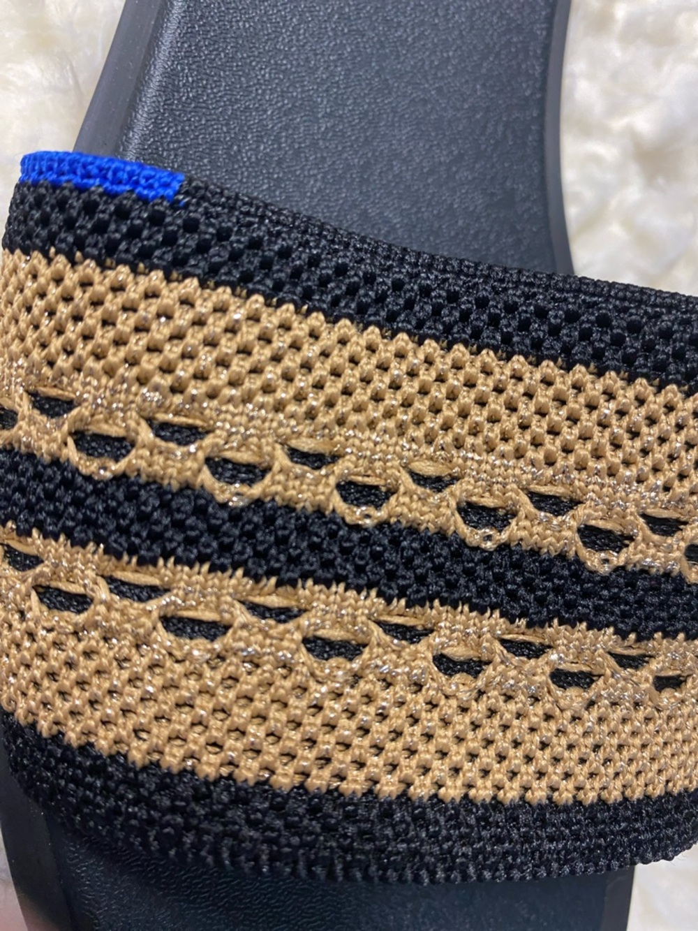 Rothy's Black and Gold Weave Slide Sandals - Picture 6 of 10